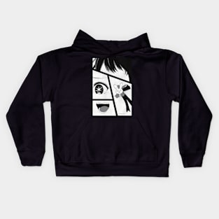 Ai Hoshino from Oshi no Ko or My Star Idols Child Anime Character in Cool Minimalist Black and White 4 Manga Panel Style Design Kids Hoodie